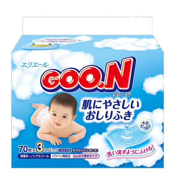 大王柔滑波浪型嬰兒濕巾70-3P