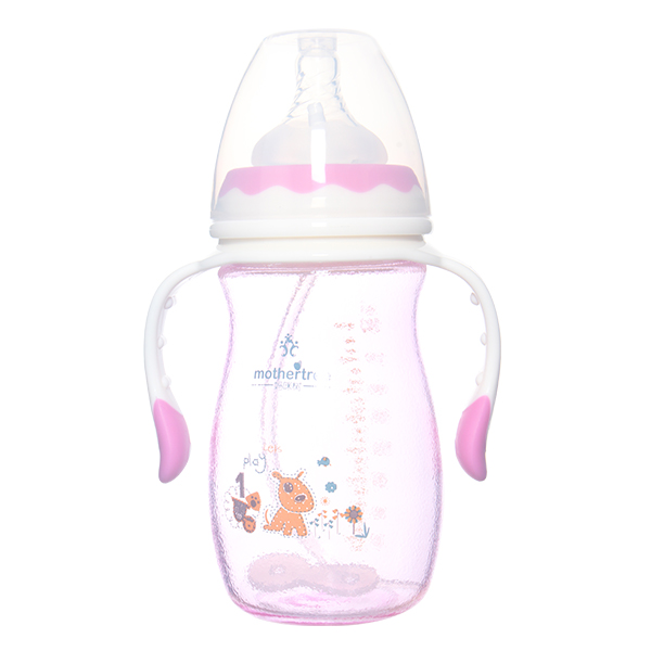 媽咪樹(shù)噴硅膠寬口高硼硅玻璃奶瓶240ml