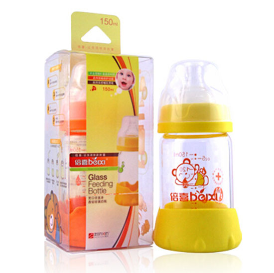 倍喜寬口直身玻璃奶瓶150ML(黃色)