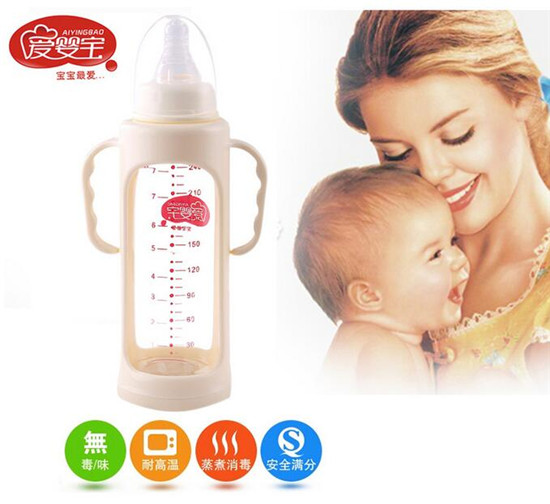 愛嬰寶標口徑晶鉆玻璃奶瓶隔熱防爆防碎240ml