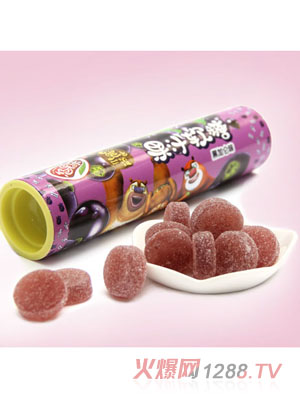 熊出沒(méi)75g圓筒果汁軟糖黑加侖味